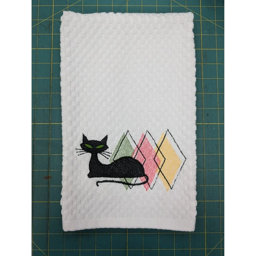 Retro Mid Century Modern Atomic Cat Kitchen Bath Towel Great Gift Idea!